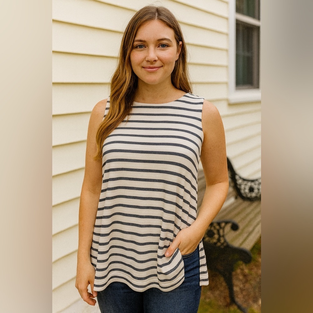 J. Jill Size XS Cream and Black Striped Top